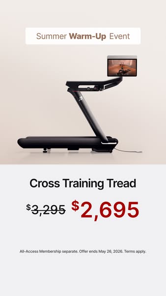 The ad promotes the Peloton Cross Training Tread, highlighting a limited-time offer and emphasizing its cross-training c