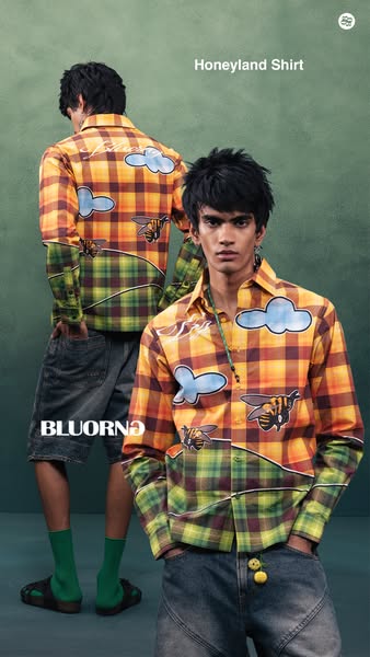 This ad features two male models wearing the Honyland Shirt, showcasing its unique design and fit.