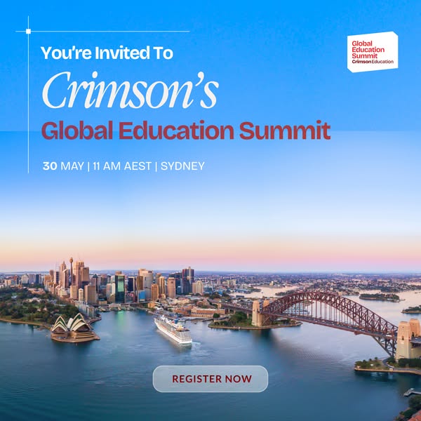 This ad promotes Crimson Education's Global Education Summit in Sydney on May 30th. It invites viewers to register a