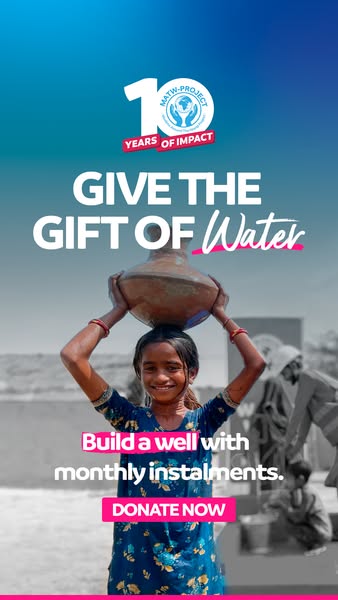 This ad is for MATW-Project. It asks for donations for wells. It shows a smiling girl with a well on her head.