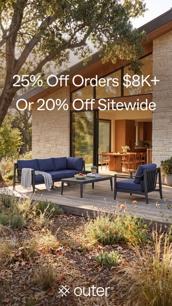 This image ad for Outer advertises a discount on their outdoor furniture. The ad features a luxurious-looking outdoor se