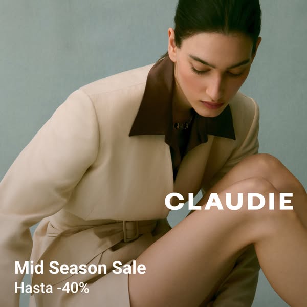 This ad for Claudie promotes a mid-season sale of up to 40% off. It features a model wearing items that are available as