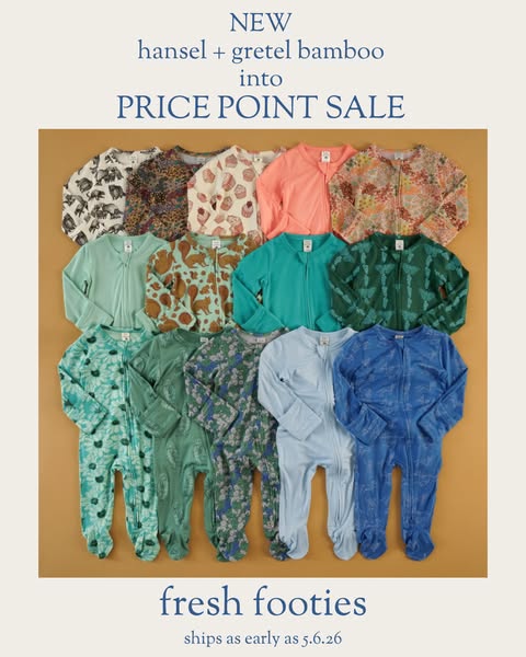 This ad is showcasing the brand Hansel + Gretel and their footie pajamas for babies and toddlers. They are advertising a