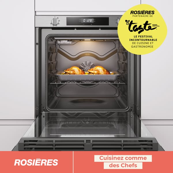 This image ad promotes Rosières ovens with the tagline 'Cook like the Chefs'. It highlights a partnership with t