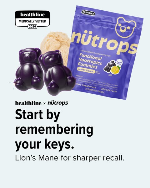 The ad promotes Functional Nootropics Gummies from the brand Nütrops. The gummies are presented as a product that aids m