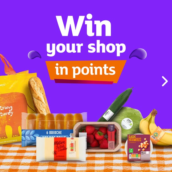 This image ad promotes a sweepstakes from Sainsbury's where customers can win their shop in points. The ad features