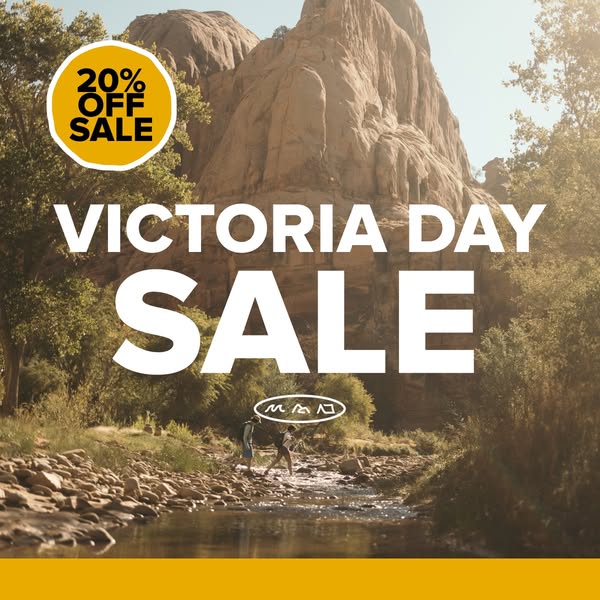 This image ad promotes a sale from a brand, advertising a Victoria Day sale with a discount of 20% off. The ad shows a n