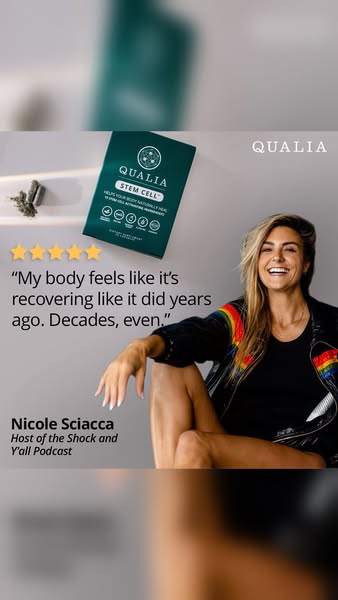 This ad for Qualia Stem Cell supplements uses a testimonial from Nicole Sciacca from the Shock and Y'all Podcast to 