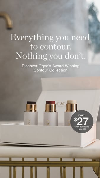The ad features Ogee's Award Winning Contour Collection. It highlights the simplicity of achieving a contoured look 