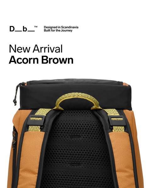 This ad features a close-up view of the back of a brown backpack, highlighting its design and color. The ad promotes the