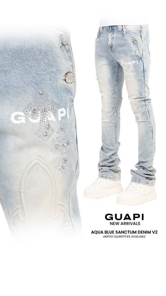 Image ad showcasing Aqua Blue Sanctum Denim V2 from Guapi.