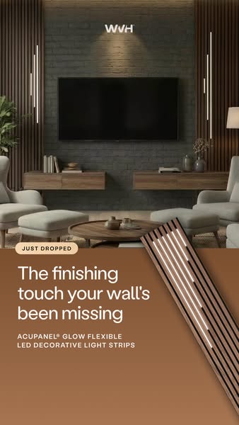 This ad showcases Acupanel Glow flexible LED decorative light strips. The ad highlights the fact that walls can sometime