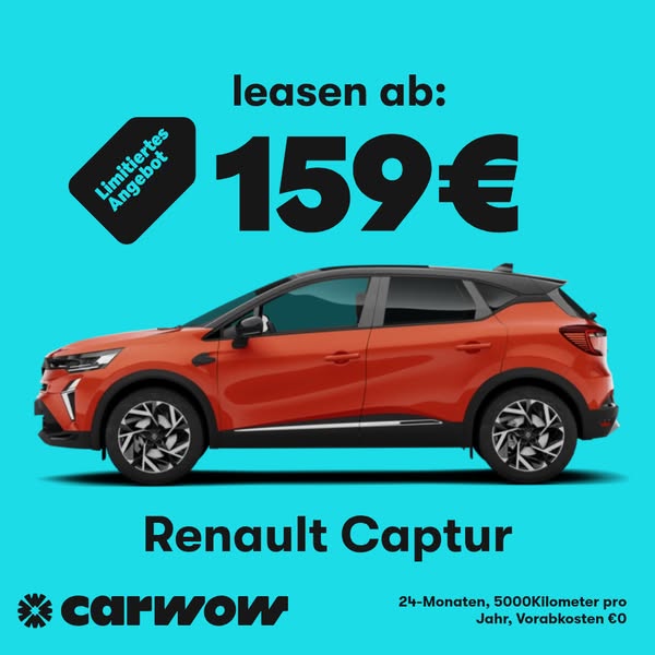 This ad promotes the Renault Captur with a limited-time leasing offer from carwow, featuring a turquoise background and 