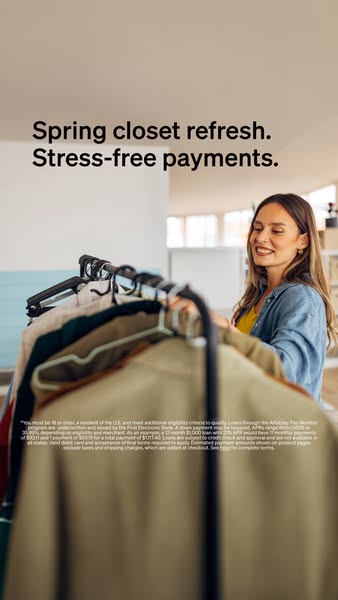 This ad promotes the benefits of refreshing your closet for Spring and the ease of paying using Afterpay.