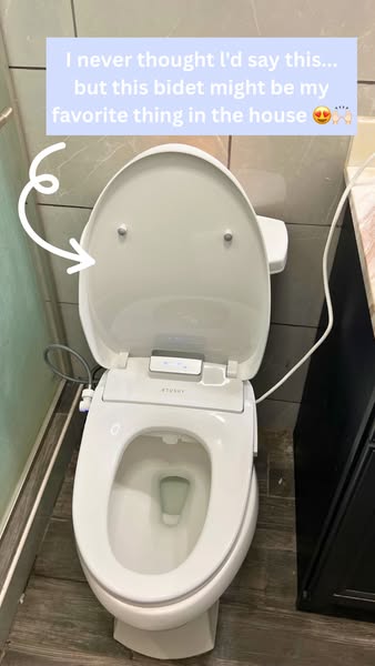 This ad features a homeowner testimonial for a smart bidet toilet seat attachment. The ad aims for light humor and a con