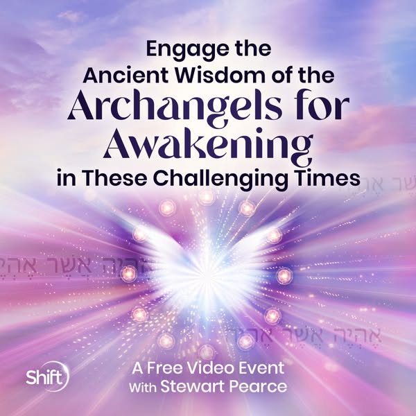 This image ad promotes a free video event focused on engaging with the ancient wisdom of the archangels for awakening, e