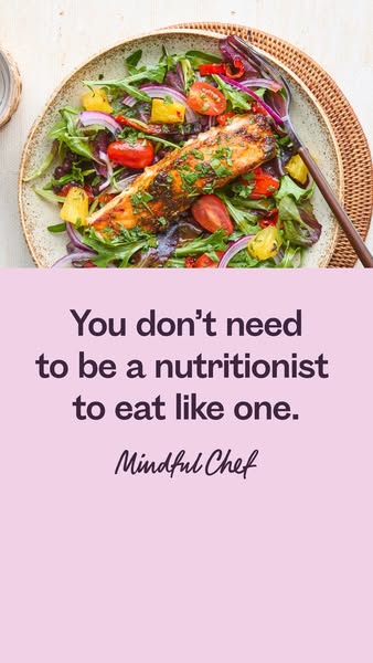 This Mindful Chef ad promotes convenient, healthy eating with a visually appealing salad and a quote that simplifies nut
