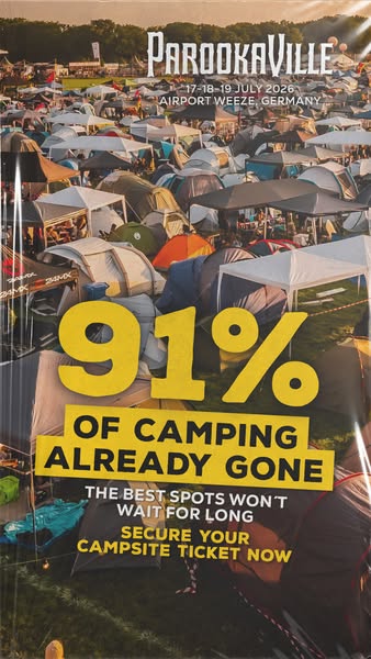 This ad promotes campsite tickets for the Parookaville festival, communicating that 91% of camping spots are already gon