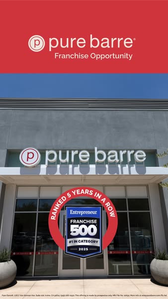 This image ad for Pure Barre promotes a franchise opportunity with the company, emphasizing its ranking as #1 in categor