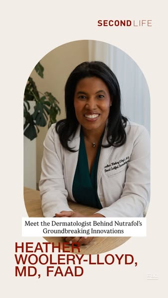 This image ad promotes Nutrafol hair growth products featuring dermatologist Heather Woolery-Lloyd, MD, FAAD. The ad aim