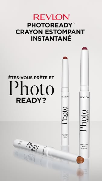 This image ad promotes Revlon's PhotoReady Instant Blur Liner. The ad features three different angles of the product