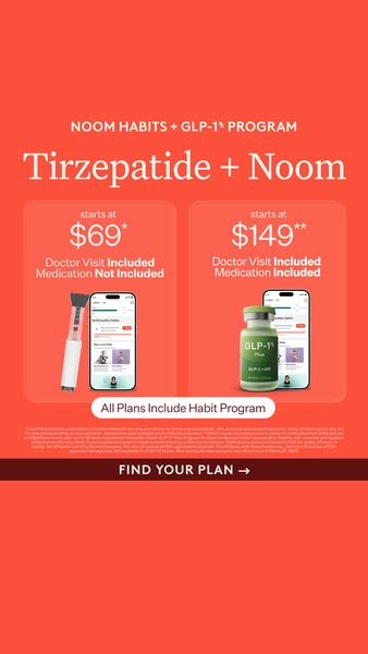 This ad compares two Noom weight loss programs, one with medication not included and one with medication included.