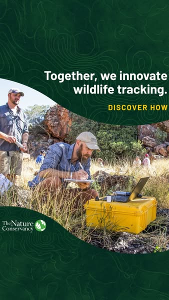 An image ad for The Nature Conservancy focusing on how they innovate wildlife tracking. The ad shows two individuals in 