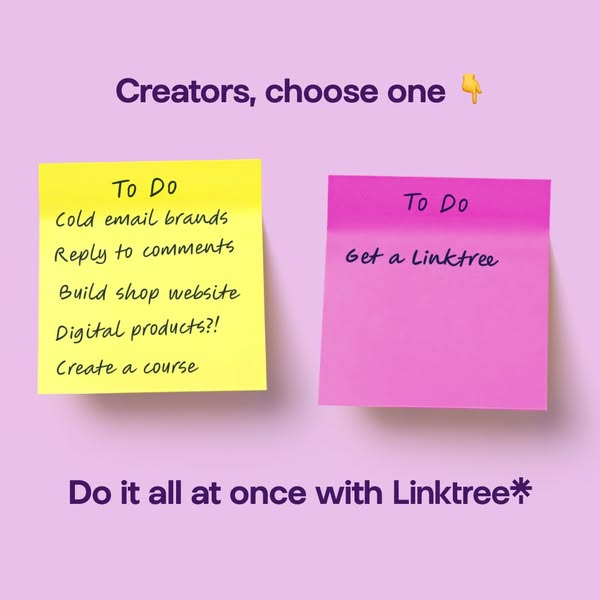 This image ad for Linktree is targeting creators who are struggling with juggling too many different tasks and platforms