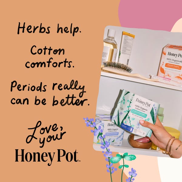 This ad for Honey Pot feminine hygiene products highlights the brand's use of natural, soothing ingredients to impro