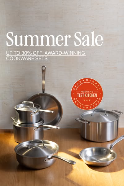 This ad uses a visually appealing image of a cookware set paired with a simple discount offer to drive sales during a su