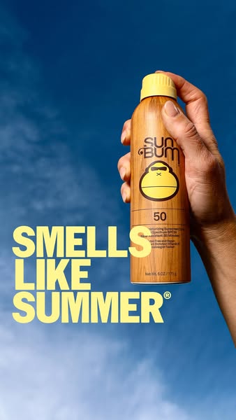 This Sun Bum image ad features their SPF 50 sunscreen, highlighting the appealing scent of summer and its potential conn