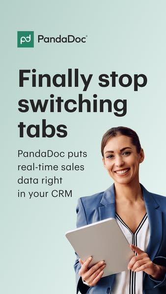 This ad for PandaDoc promotes its product, claiming that it puts real-time sales data right in your CRM, so you can stop