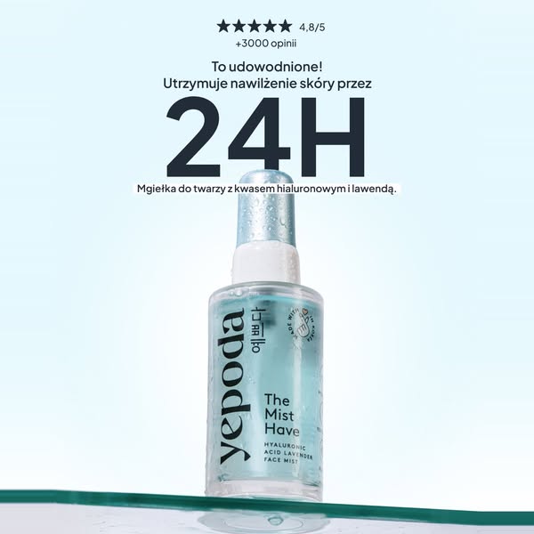 This ad promotes Yepoda's The Mist Have product, a hyaluronic acid and lavender face mist, highlighting its ability 