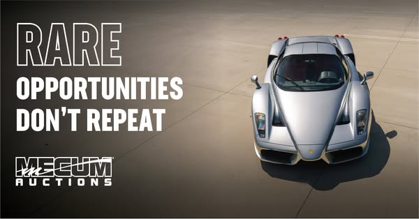 This image ad from Mecum Auctions features a high-end car being auctioned off and encourages the viewer to bid on rare o