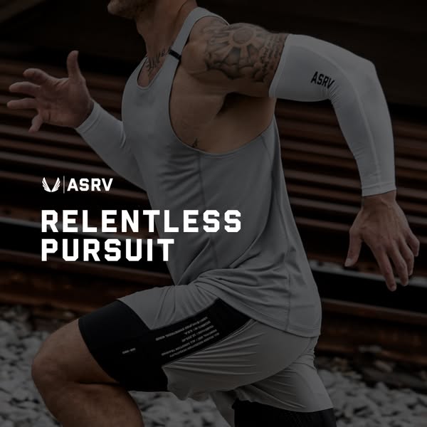 This ad for ASRV features a person running while wearing ASRV workout apparel. The focus is on promoting ASRV's bran