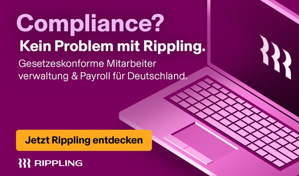 This ad for Rippling targets German businesses struggling with compliance and employee management. It offers Rippling as