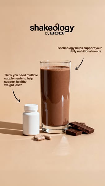This ad challenges the need for multiple supplements for weight loss, promoting Shakeology as a solution for daily nutri
