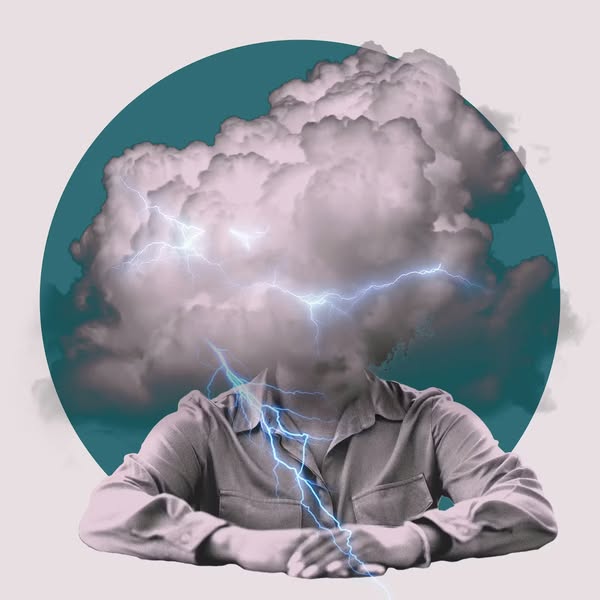 This ad features an image of a torso with a large storm cloud in place of a head, with lightning bolts coming from the c