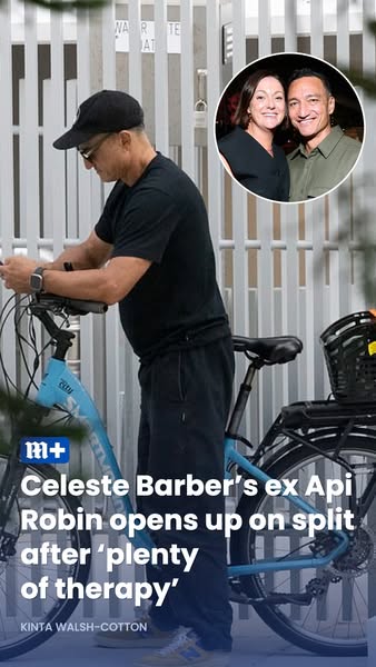 Image ad promoting an article from a news company. The article is about Celeste Barber's ex-husband Api Robin speaki