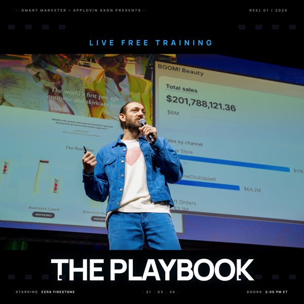 This ad promotes a free live training session hosted by Ezra Firestone on May 21, 2026, at 2:00 PM ET, promising to unve