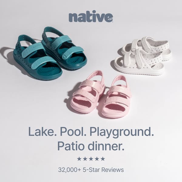 This ad showcases multiple pairs of Native brand shoes in different colors to highlight their versatility and appeal to 
