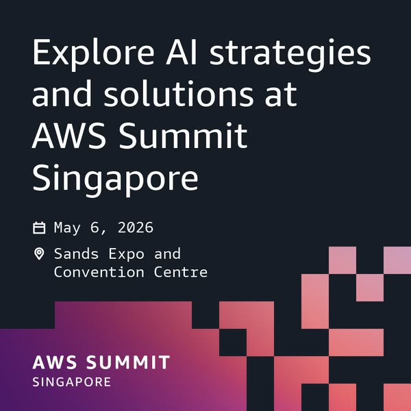 This ad promotes the AWS Summit in Singapore, highlighting the opportunity to explore AI strategies and solutions.