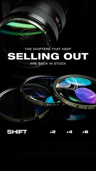 This image ad promotes Shift diopters, announcing that they are back in stock after selling out.