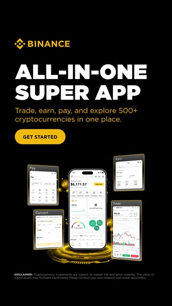 This ad promotes the Binance app, emphasizing its all-in-one functionality for trading, earning, paying, and exploring c