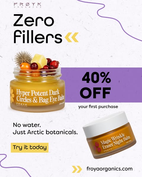 The image ad promotes FRØYK Organics, an organic skincare brand. The ad emphasizes the brand's commitment to using o