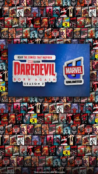 The ad is for Marvel Unlimited, encouraging users to read the comic books that inspired the Marvel Television show, Dare