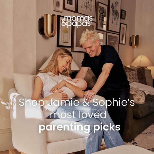 This image ad for Mamas & Papas features Jamie and Sophie, who are presumably celebrities. Sophie is seated in a plu