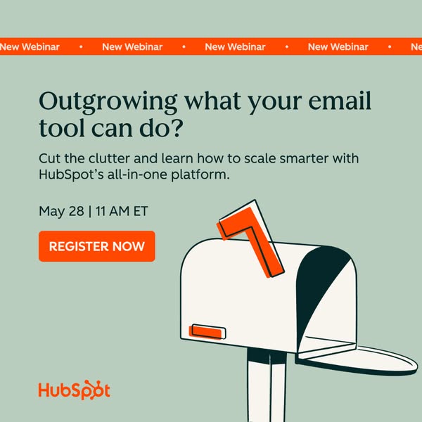 An advertisement for a HubSpot webinar, the image features a cartoon drawing of a mailbox with the flag up to highlight 