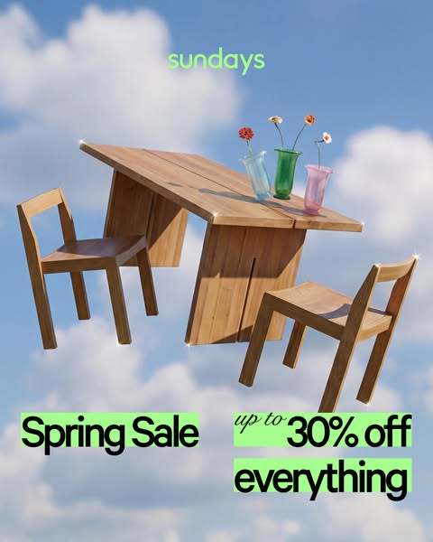 This ad showcases Sundays furniture in an outdoor setting with a promotion for a Spring Sale with up to 30% off.