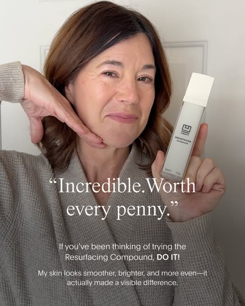 This image ad for Resurfacing Compound features a woman sharing her positive experience with the product. She quotes tha
